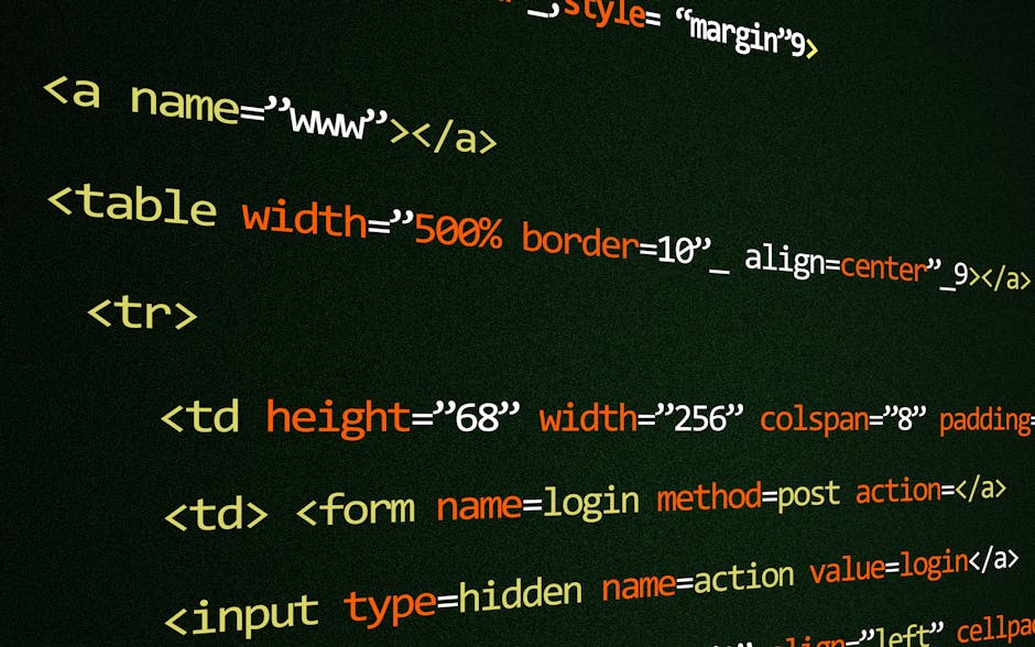 A close-up view of a laptop displaying a coding script on the left side of the screen, with visible HTML and CSS code concerning styling elements like width, height, and background colour. The right s